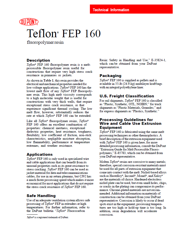 Datenblatt FEP160 DUPONT