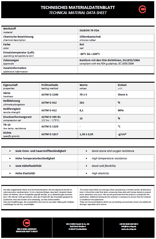 Datenblatt [NH] SILIKON rot 70° FDA-V2